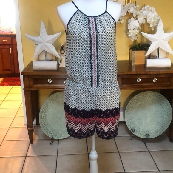 Aqua Women’s Blue and Red Sleeveless Halter Top Bohemian Romper Size Small - Picture 11 of 11